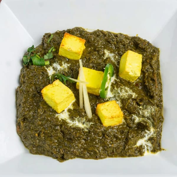 Mehran Restaurant's Saag Paneer, a Pakistani dish with creamy spinach and paneer cheese cubes.