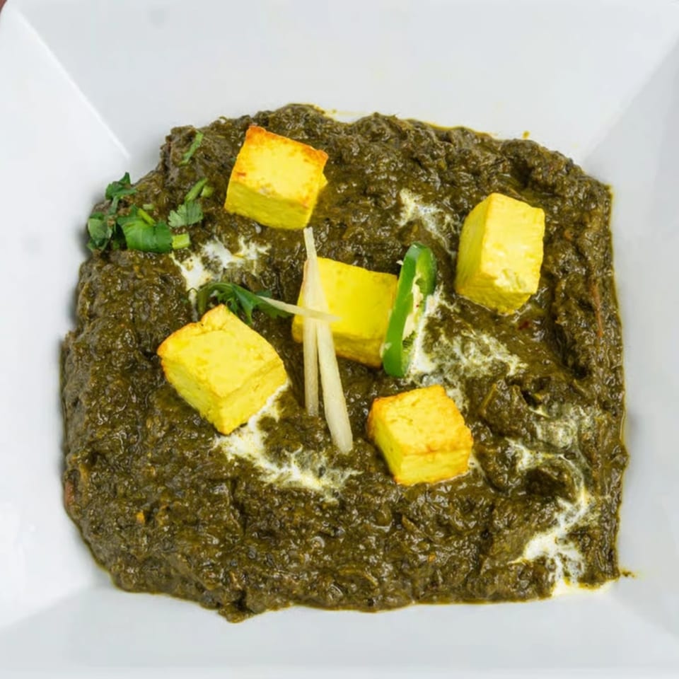 Mehran Restaurant's Saag Paneer, a Pakistani dish with creamy spinach and paneer cheese cubes.